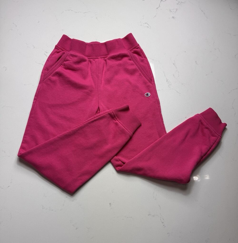 Champion Girls Pink Fleece Jogger Pants w/ Pockets Elastic Waist Small (7/8)